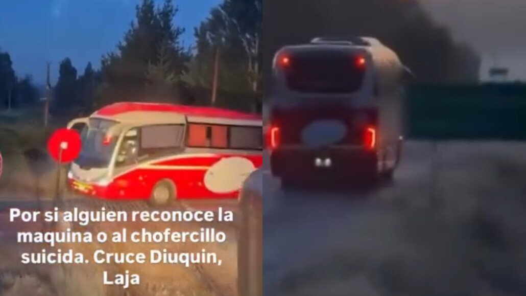 Bus protagoniza peligrosa maniobra en cruce ferroviario de Laja